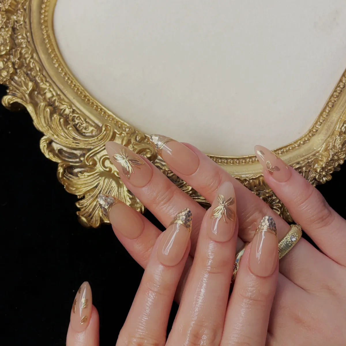 Press On Nail Golden Butterfly