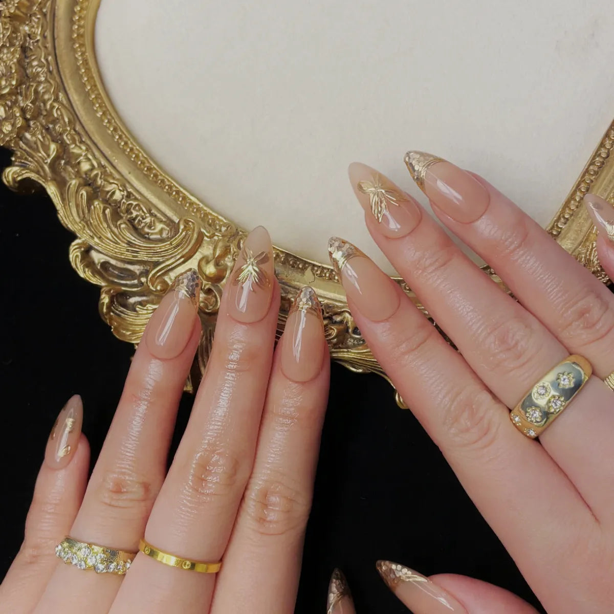Press On Nail Golden Butterfly