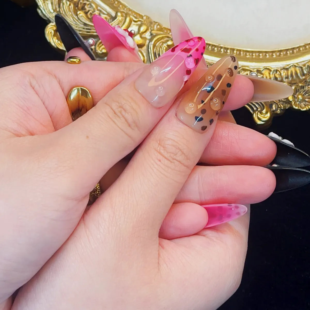 Press On Nail Pink Leopard