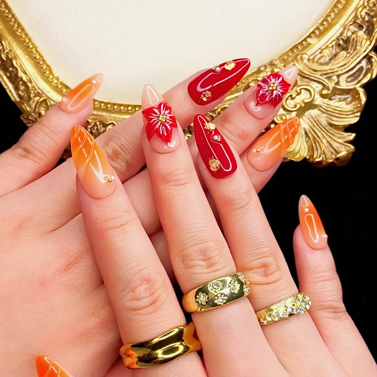 Press On Nail Orange Light