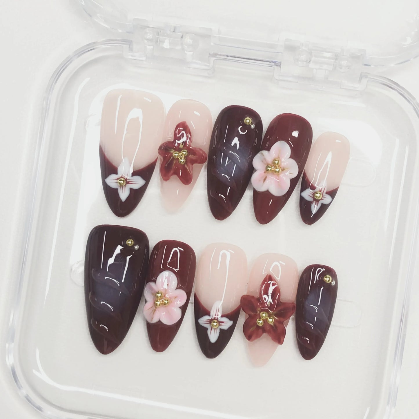 Press On Nail Red Flower