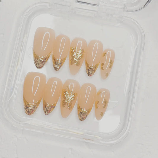 Press On Nail Golden Butterfly