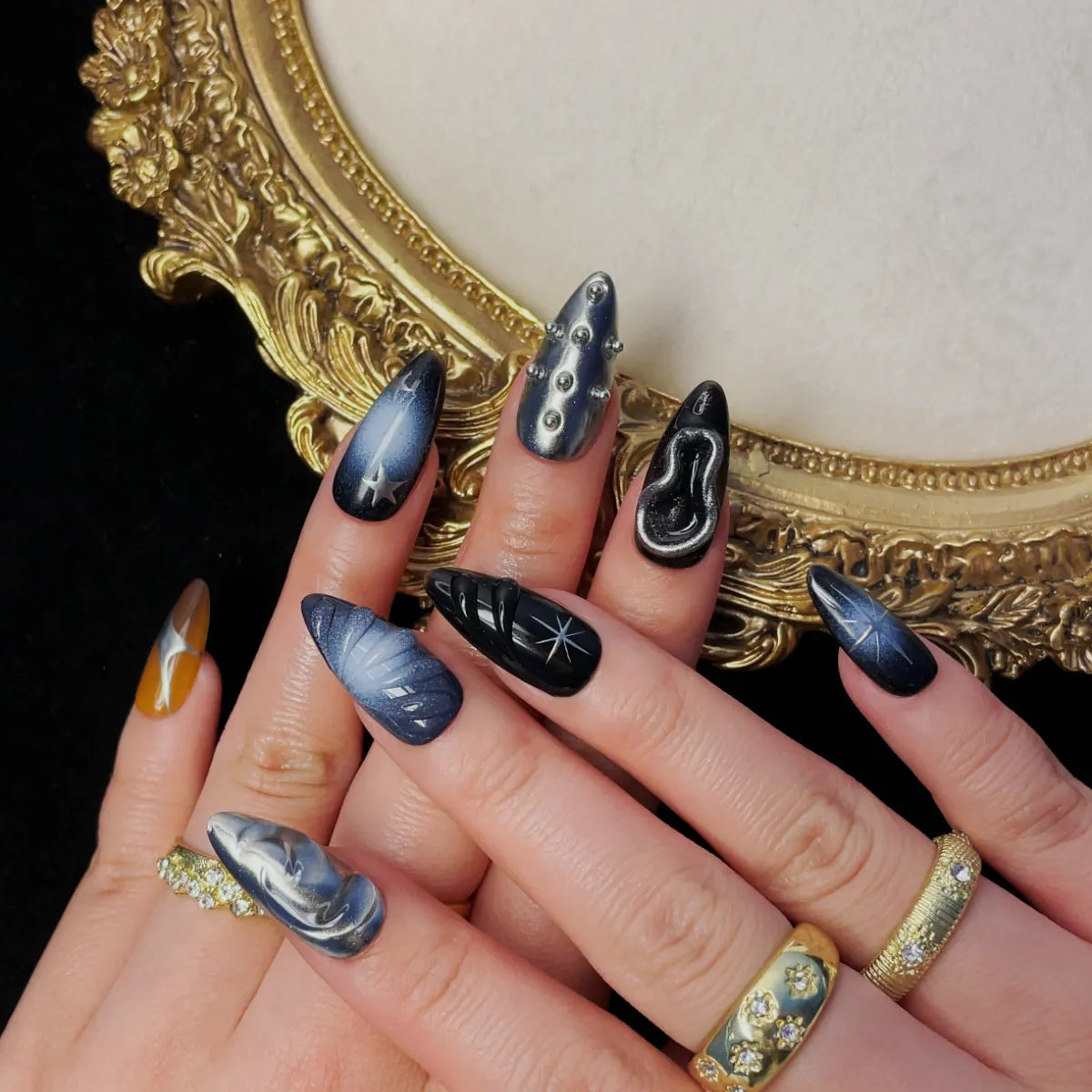 Press On Nail Obsidian Starfall