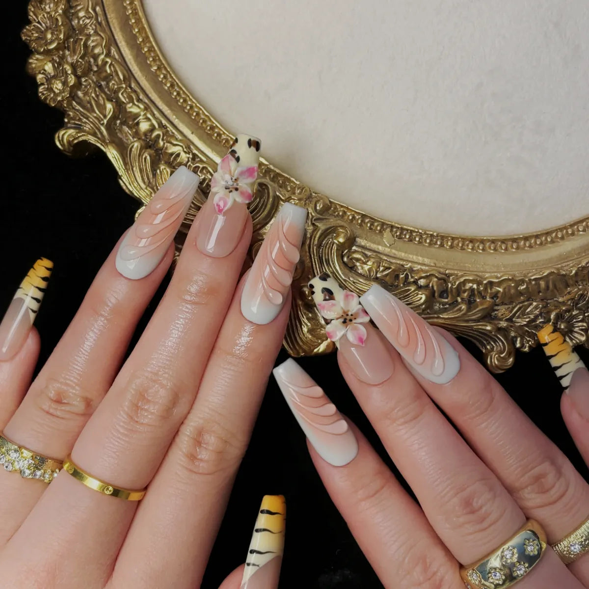 Press On Nail Pink Leopard Bloom