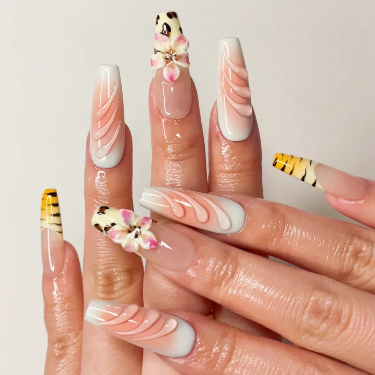Press On Nail Pink Leopard Bloom