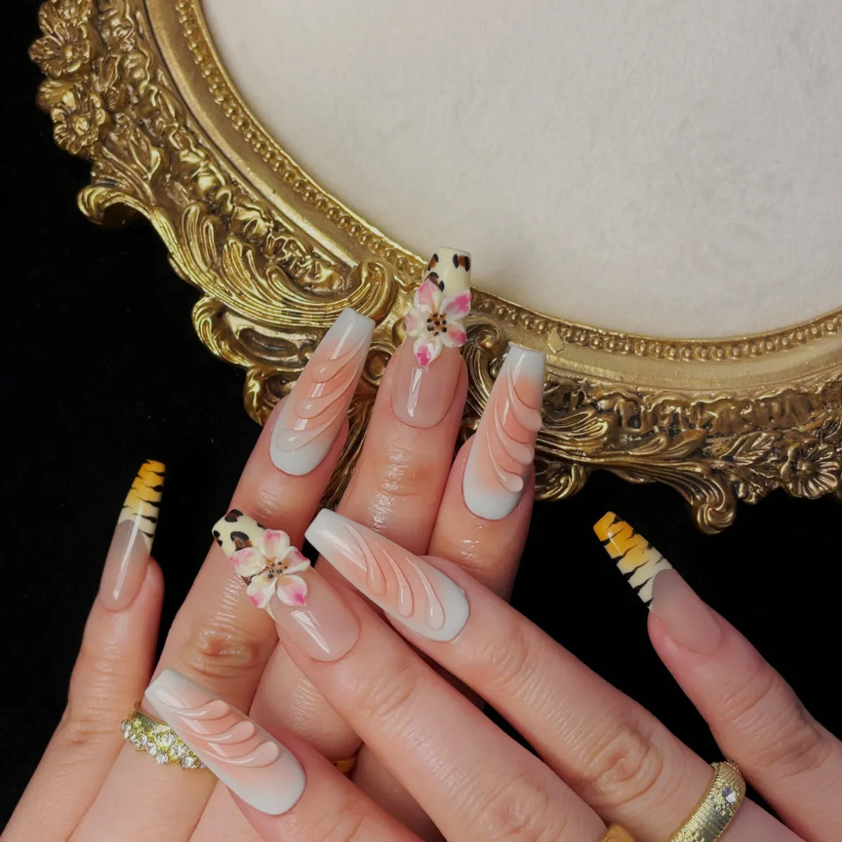 Press On Nail Pink Leopard Bloom