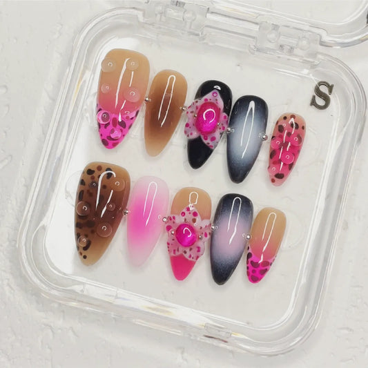 Press On Nail Pink Leopard