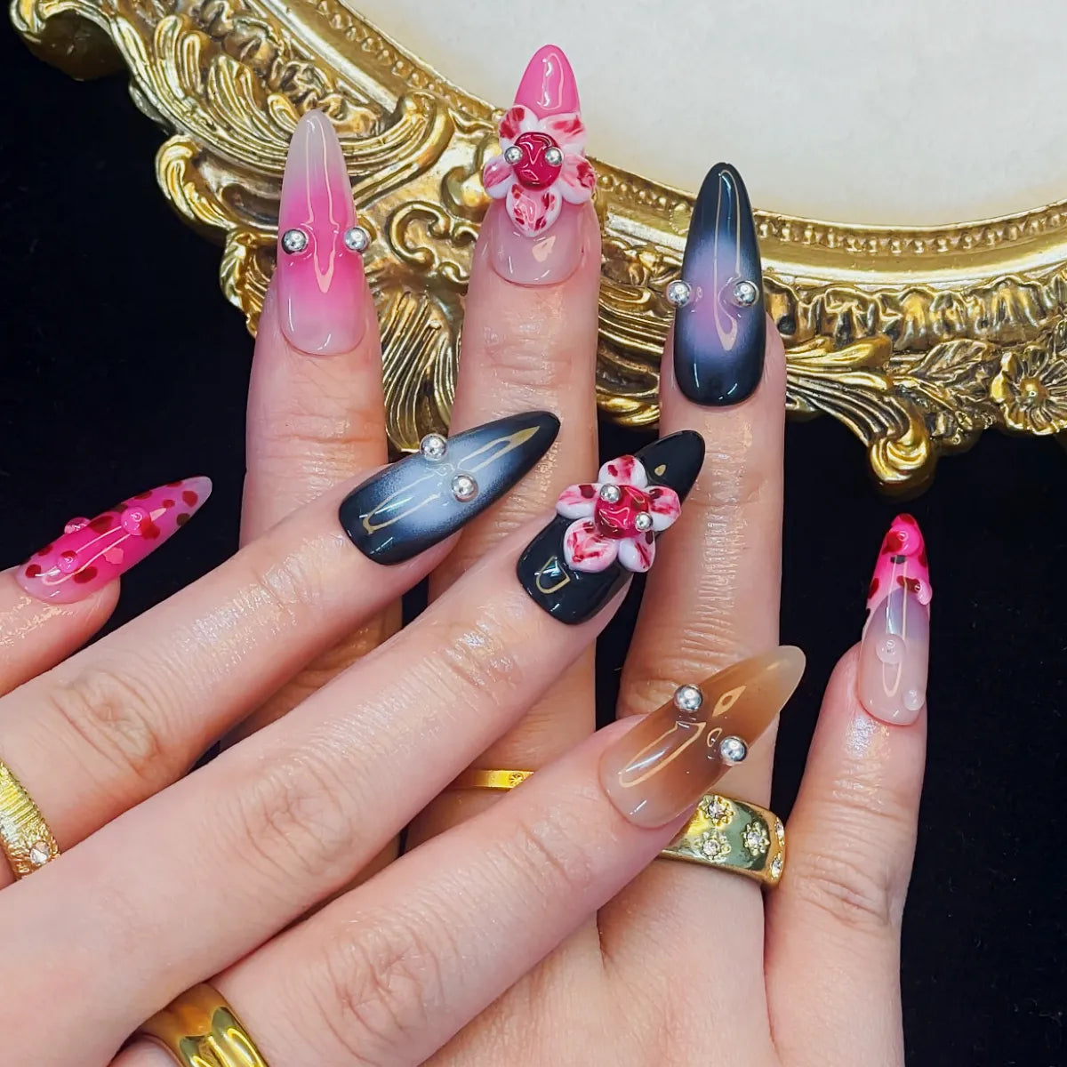 Press On Nail Pink Leopard