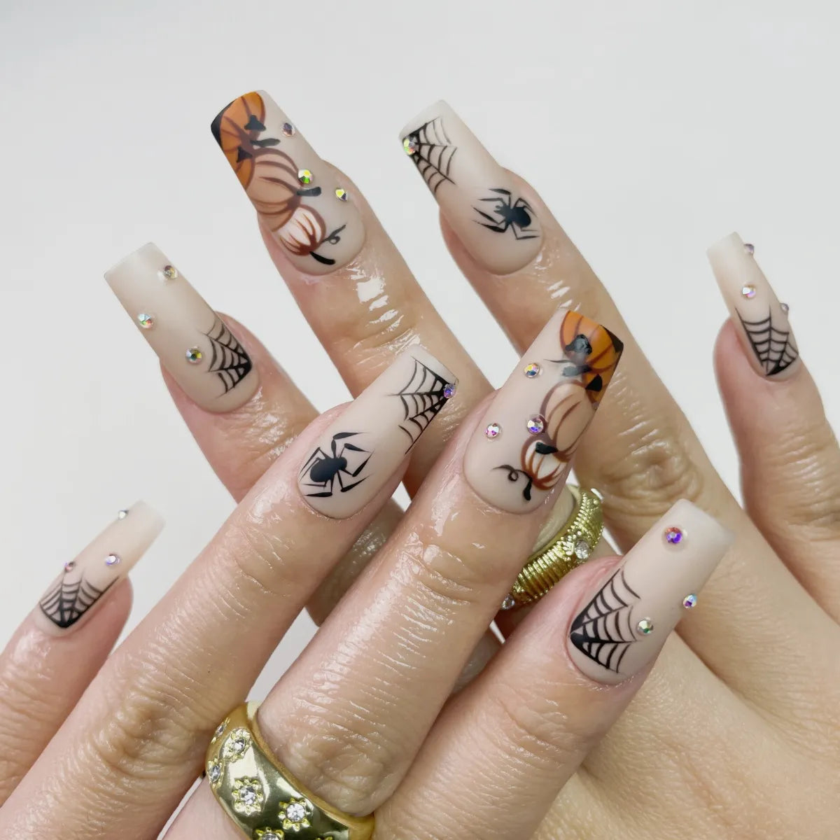 Press On Nail Pumpkin Spider