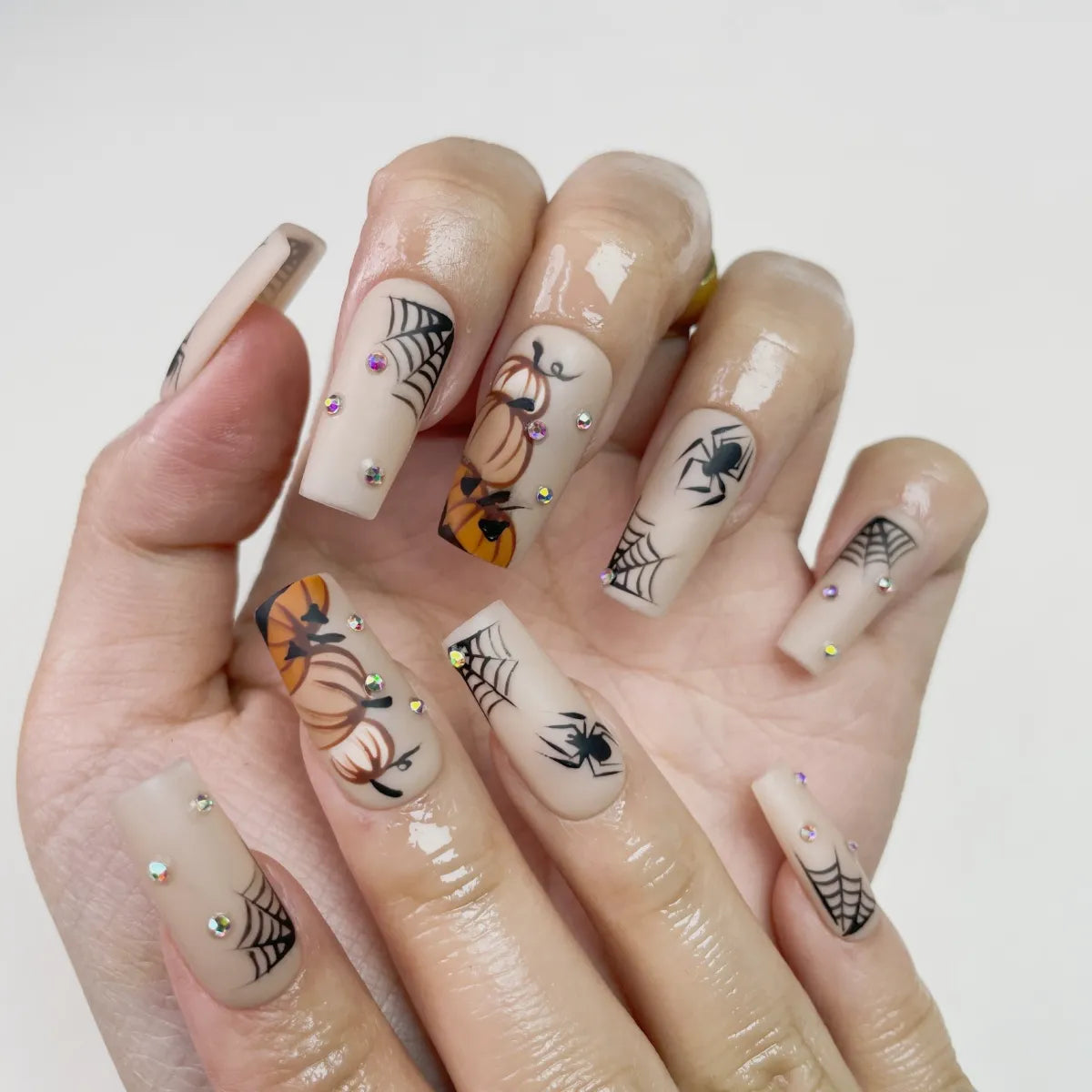 Press On Nail Pumpkin Spider