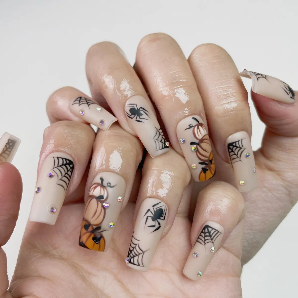 Press On Nail Pumpkin Spider