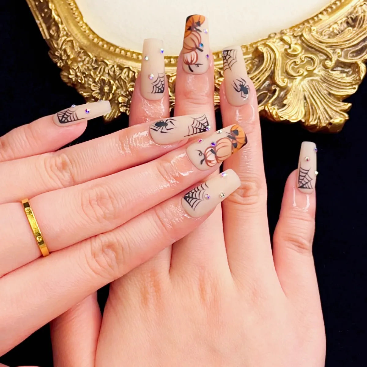 Press On Nail Pumpkin Spider