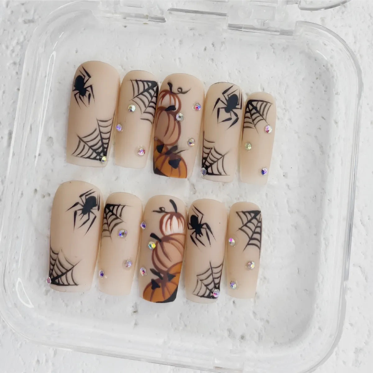Press On Nail Pumpkin Spider