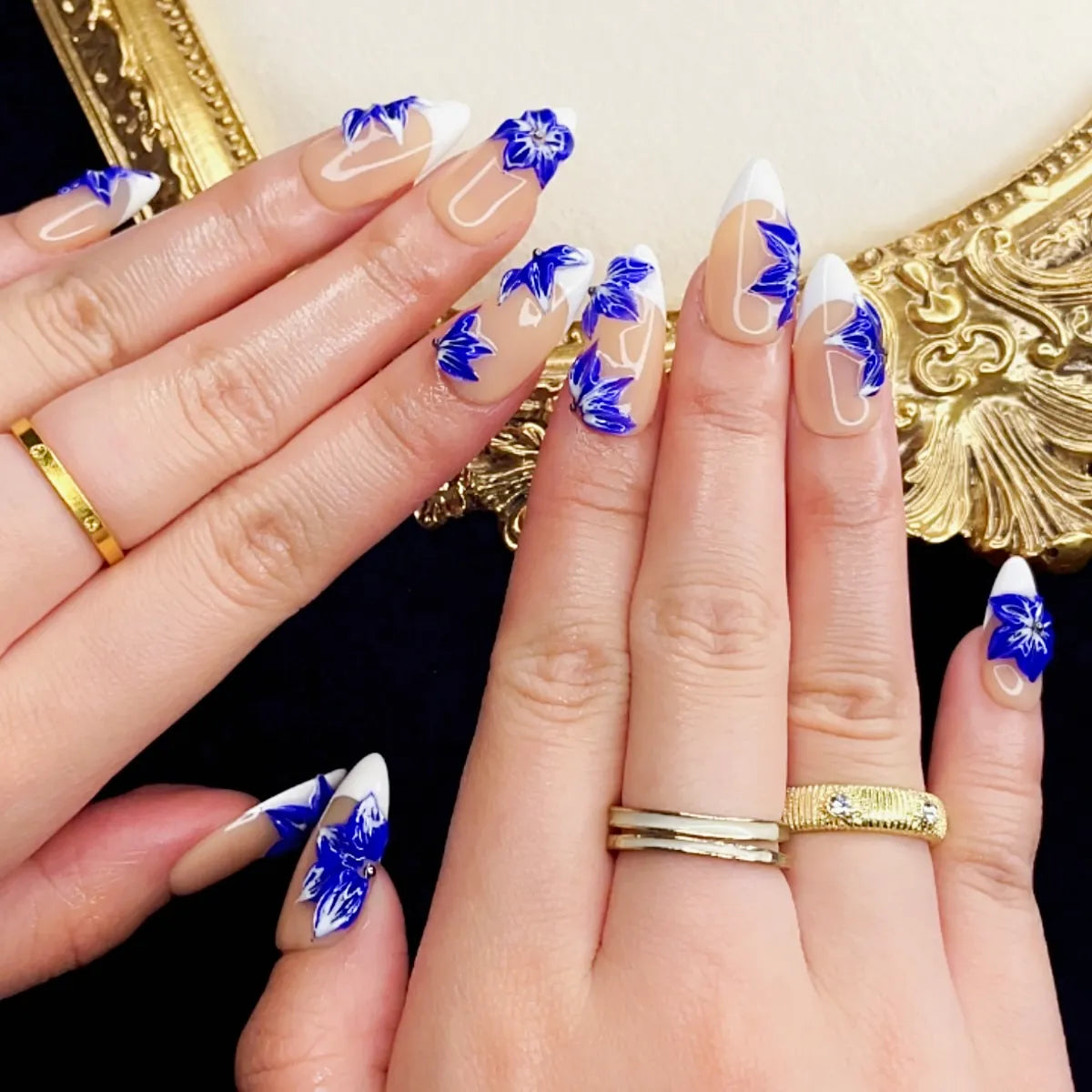 Press On Nail Sapphire Blossom