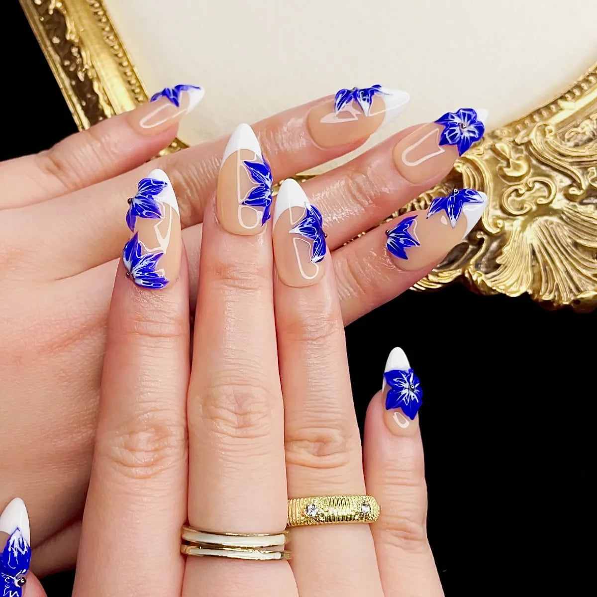 Press On Nail Sapphire Blossom