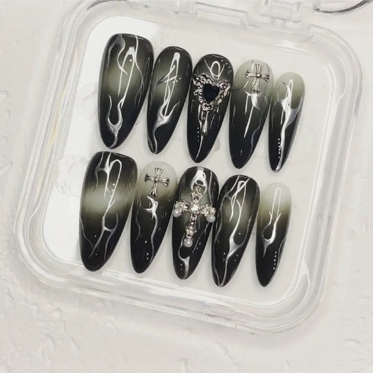 Press On Nail Silver Noir Cross