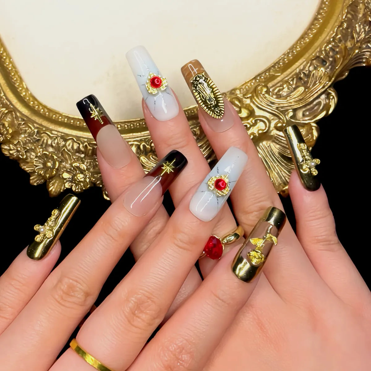 Press On Nail Rose Heart Words