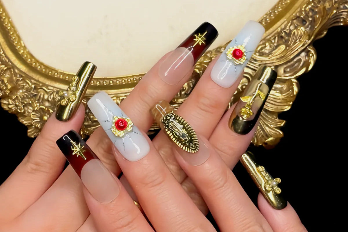 Press On Nail Rose Heart Words
