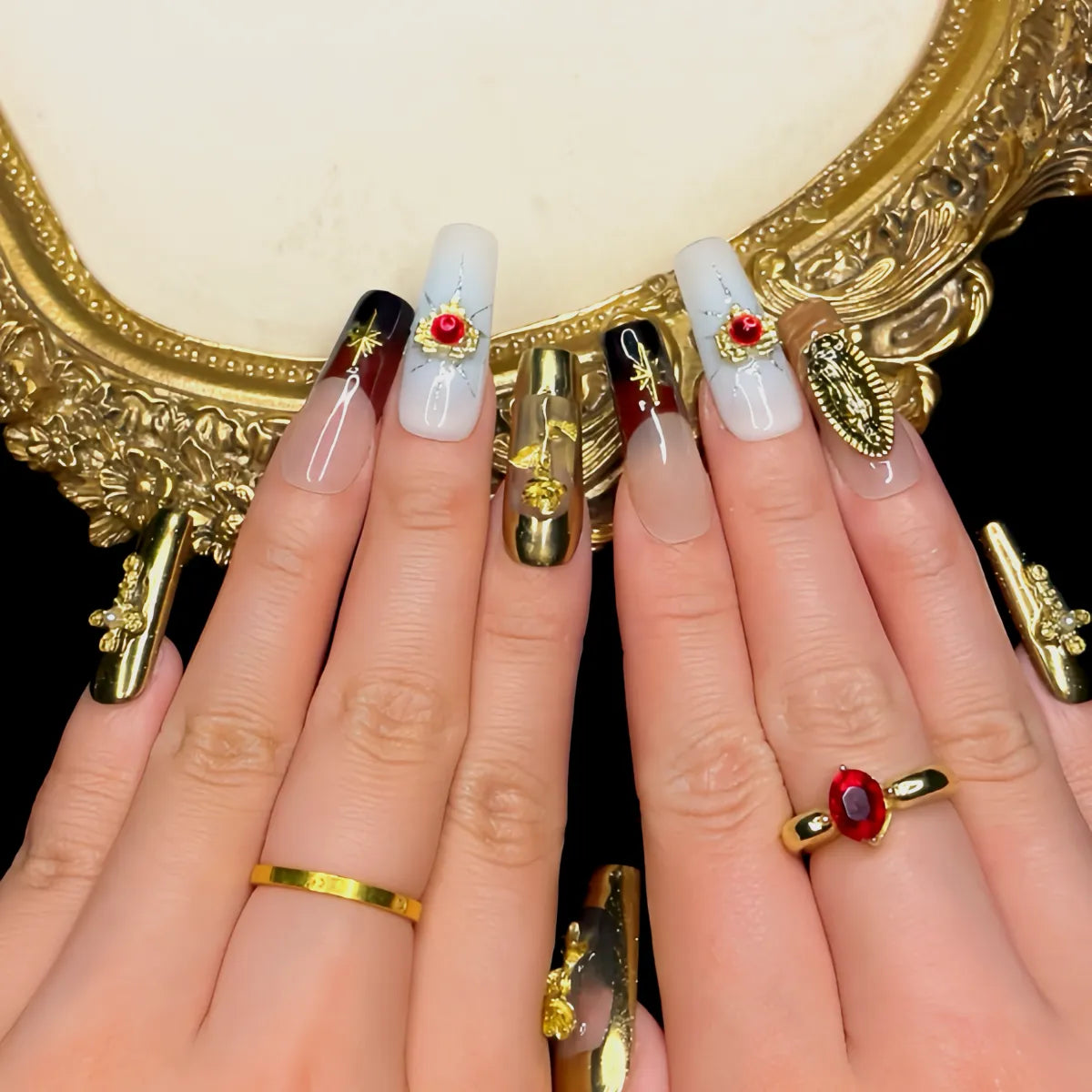 Press On Nail Rose Heart Words