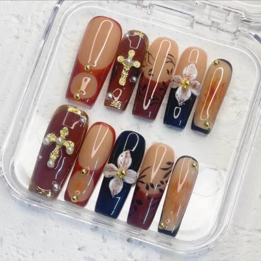 Press On Nail Dark Angel Blooms