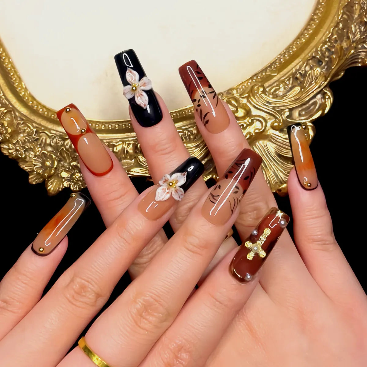 Press On Nail Dark Angel Blooms