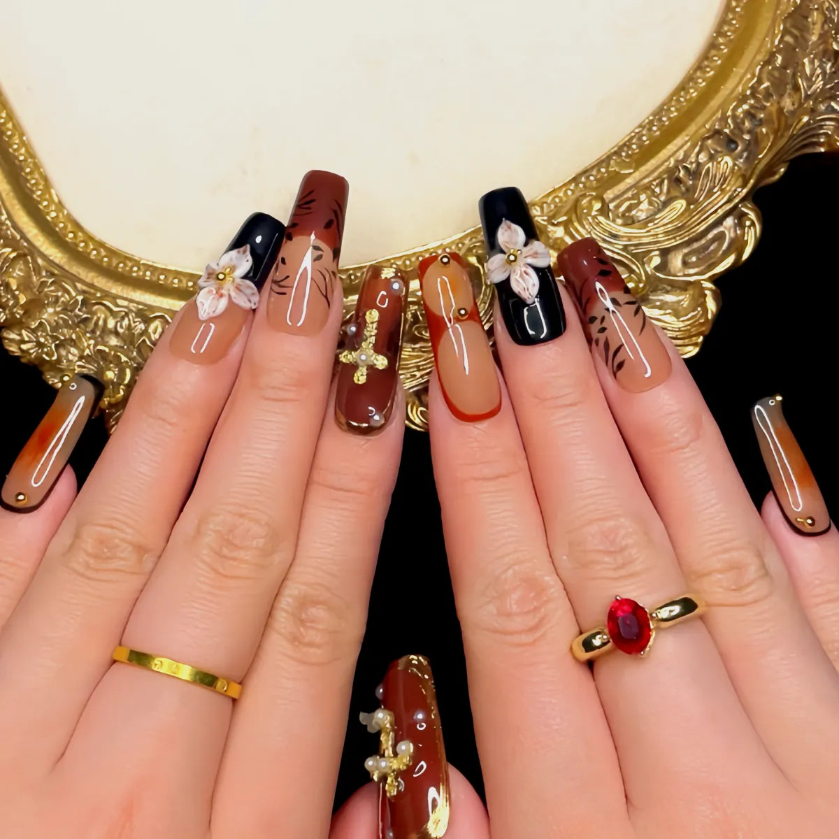 Press On Nail Dark Angel Blooms