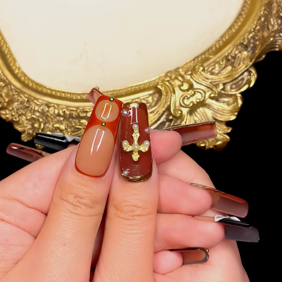 Press On Nail Dark Angel Blooms