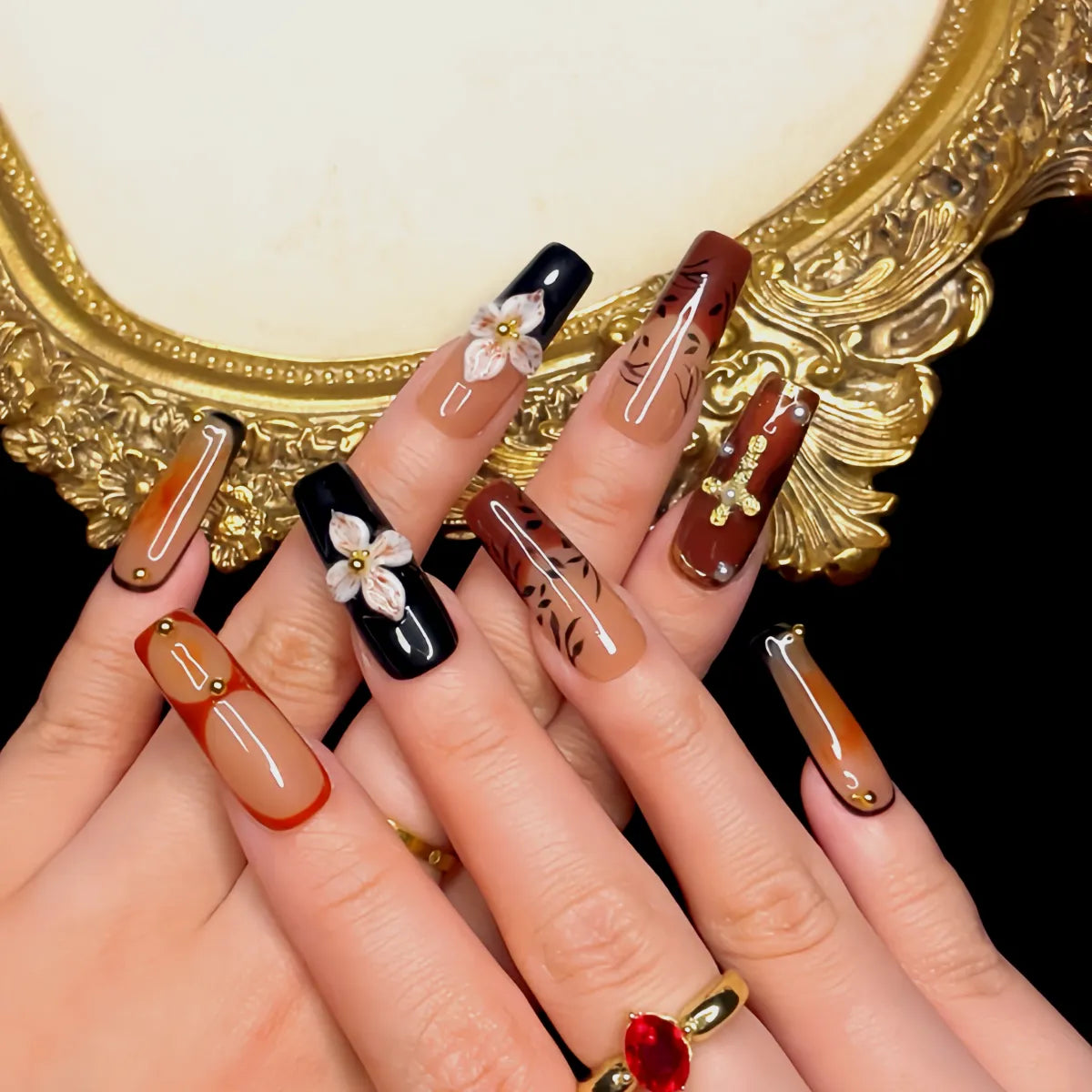 Press On Nail Dark Angel Blooms