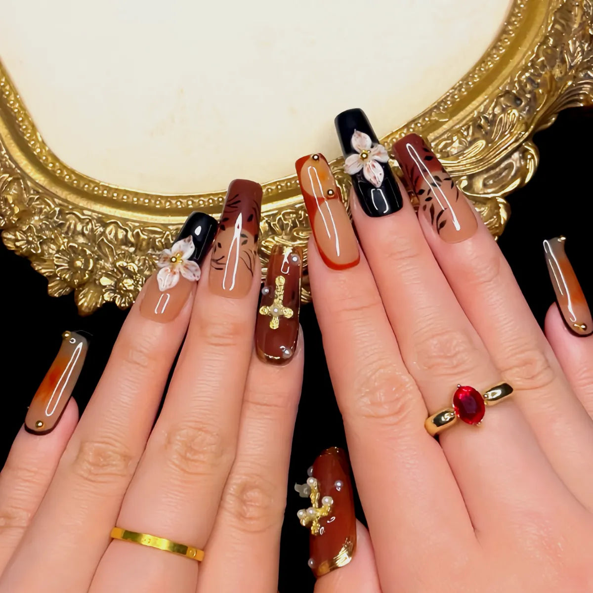 Press On Nail Dark Angel Blooms