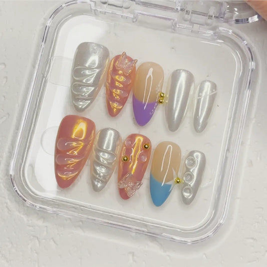 Press On Nails Silver Wave