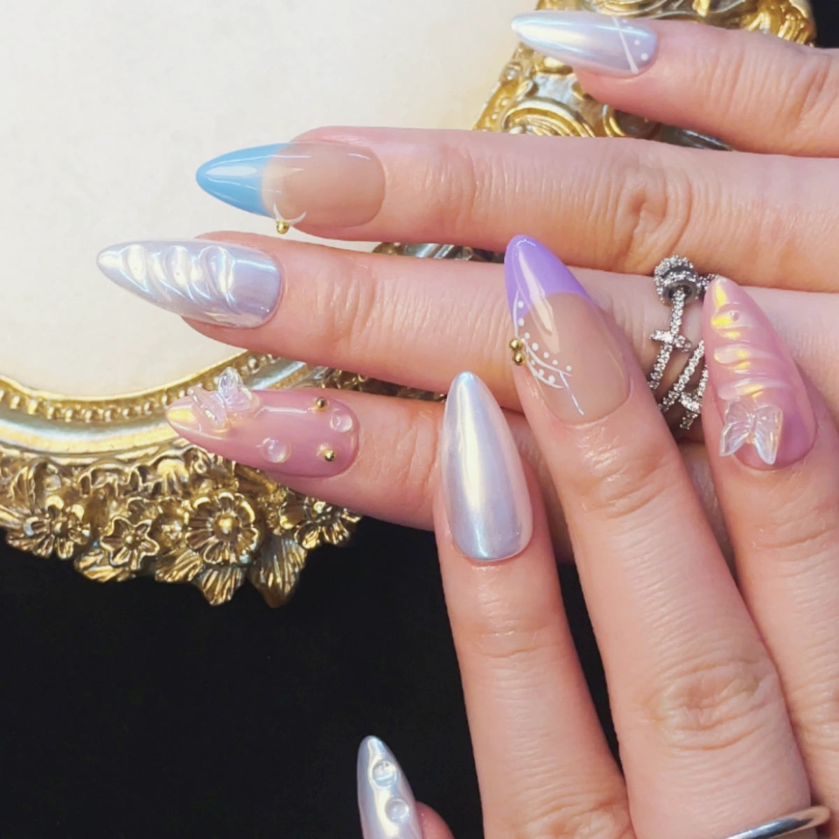 Press On Nails Silver Wave