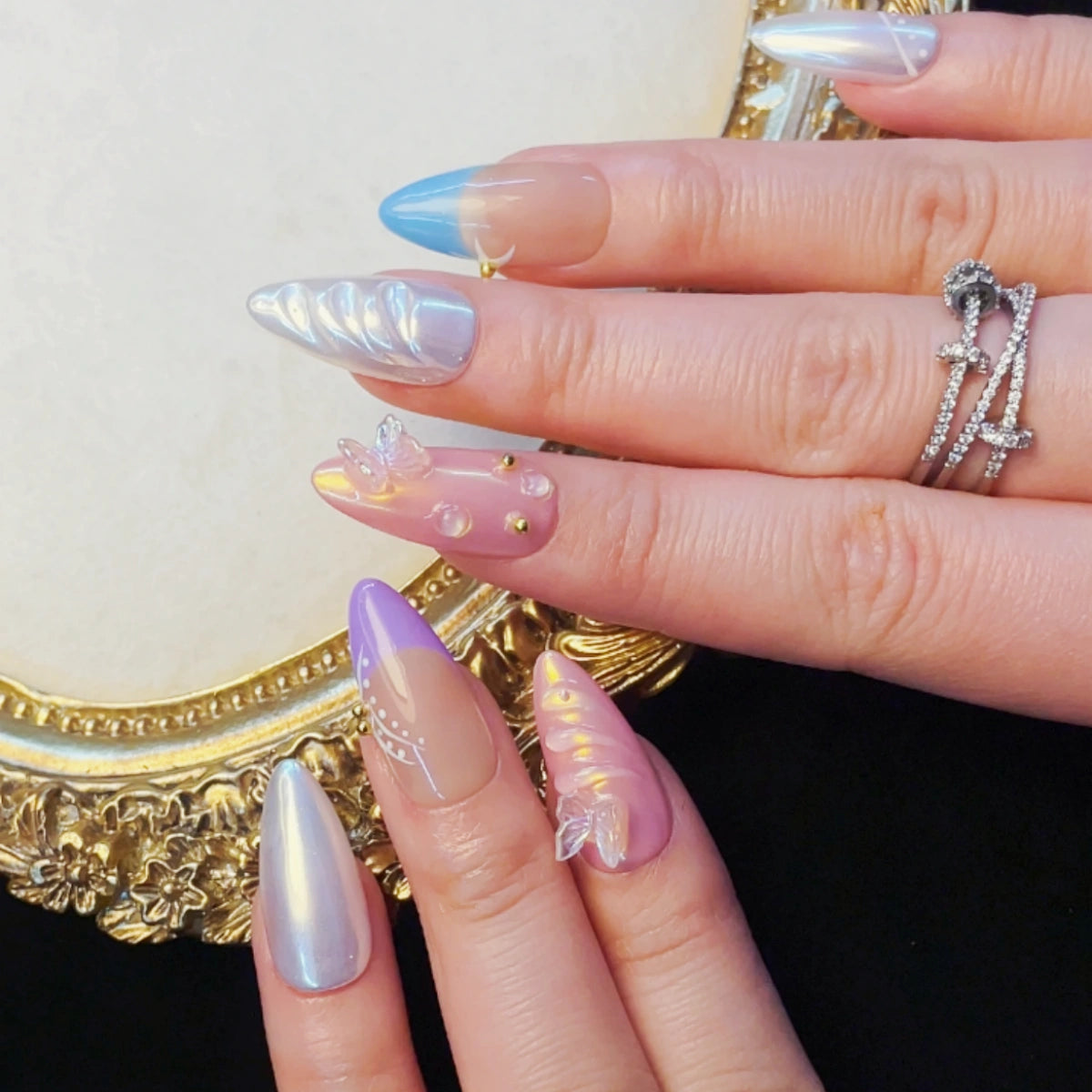 Press On Nails Silver Wave