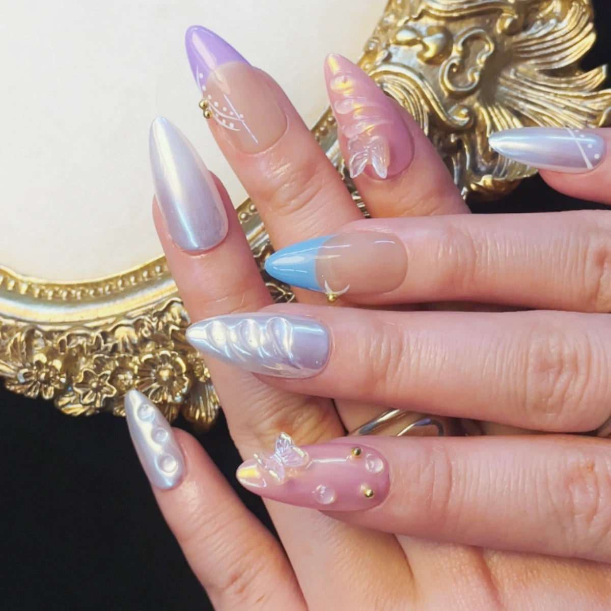 Press On Nails Silver Wave